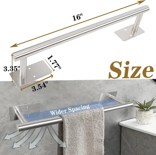 Miniatura 6 de Barra de toalla de baño autoadhesiva, toalleros de acero inoxidable para baño sin perforaciones, resistentes y antioxidantes, adhesivo en la pared