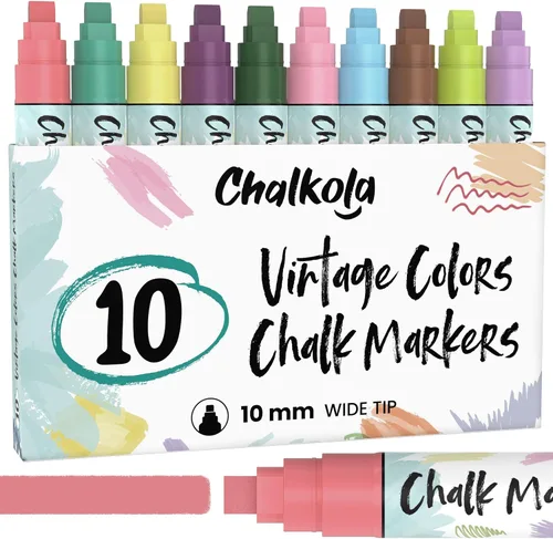 Chalkola Bolígrafos para ventana de coche de 0.394 pulgadas, 10 marcadores de tiza de colores vintage, punta de 0.394 in de ancho, bolígrafos de