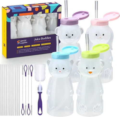 Miniatura 9 de Special Supplies Honey Bear - Taza de paja para bebés, paquete de 4, divertida bebida de entrenamiento de destete con forma de animal