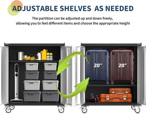 Miniatura 3 de IDEALHOUSE Armario de almacenamiento móvil de 46" para garaje con puertas con cerradura - Unidad de estantería de metal resistente, organizador