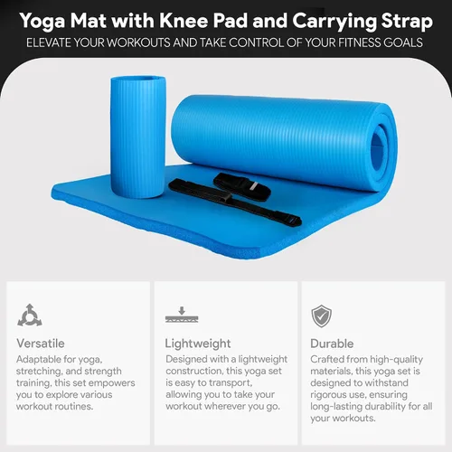 Miniatura 2 de BalanceFrom Esterilla de yoga multiusos de 1 pulgada extra gruesa de alta densidad antidesgarro con correa de transporte, bloques de yoga opcionales