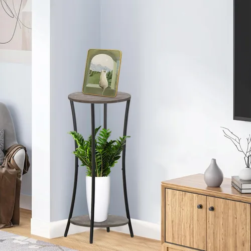 Miniatura 3 de YINMIT - Soporte para plantas de interior, estante de 2 niveles y redondo para macetas, estante para macetas de flores, estante de soportes Gris