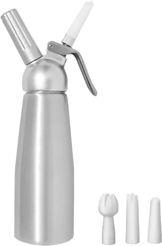 Dispensador de crema batida, dispensador de crema batida de aluminio con 3 boquillas de decoración, 1 pinta / 16.9 fl oz para hacer crema casera