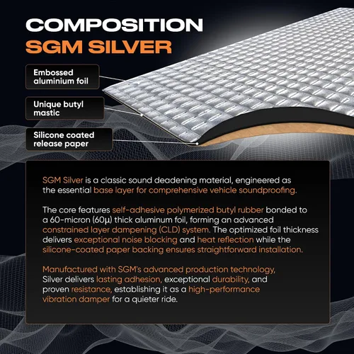 Miniatura 3 de SGM Alfombrilla de Amortiguación de Sonido para Auto Plateada 80 mil (2mm) 18 pies cuadrados (1.67 m²), Aislante de Sonido Automotriz