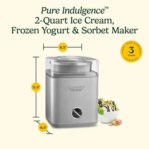 Miniatura 7 de Cuisinart Máquina para hacer helados, máquina de helado de 2 cuartos, máquina de sorbete y yogur congelado, tazón de congelador totalmente