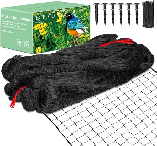 BSTPCOO Red de 25'x25' para gallinero, nylon de 3/4" de malla para aves de corral, red para pollos, techo contra halcones, red para aviario, valla