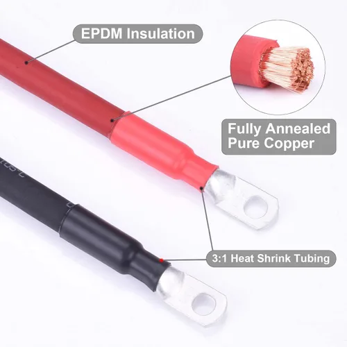 Miniatura 3 de Cable de batería flexible de 1/0 AWG con terminales de 3/8" - Alambre de cobre puro OFC para inversor y soldadura para automotriz, solar, RV