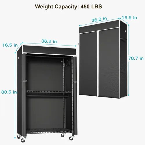 Miniatura 5 de FUTASSI Perchero para ropa con cubierta, armarios rodantes P1C con ruedas, perchero de metal para colgar ropa, armario de almacenamiento de ropa