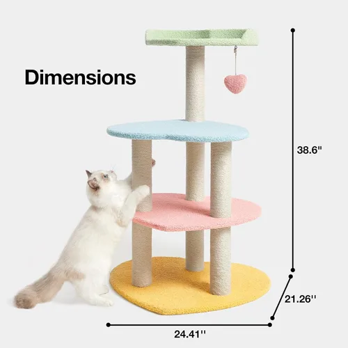 Miniatura 2 de VETRESKA Árbol para gatos Torre para gatos de 38.6'' para gatos de interior con postes de rascado cubiertos de yute y plataforma en forma de Árbol