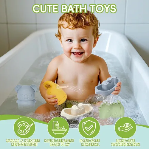 Miniatura 2 de Juguetes de baño para bebés, 9 unidades, juguetes de baño sin moho para bebés de 6 a 12 meses, juguetes de baño de silicona fácil de limpiar