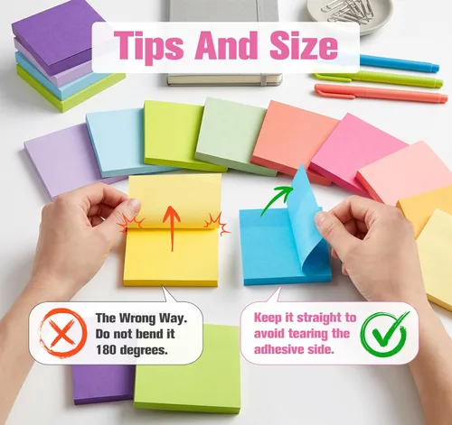 Miniatura 4 de Agoer 2 notas adhesivas pequeñas de 1.5 pulgadas, 100/blocs x 24 blocs de notas de colores, 12 notas autoadhesivas de colores brillantes, notas 24