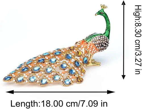 Miniatura 3 de Furuida Caja de baratijas con bisagras, adorno de cristal de pavo real verde con bisagras, caja de joyería decorativa con bisagras, regalo de lujo