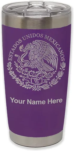 Miniatura 38 de LaserGram Vaso aislado al vacío de 20 onzas, bandera de México, grabado personalizado incluido (gris)