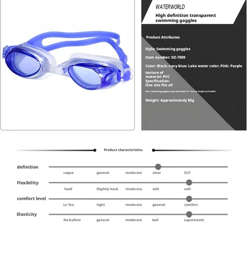 Miniatura 5 de Gafas de natación para hombres y mujeres, ajuste profesional y cómodo, gafas de natación unisex para adultos, antivaho y a prueba de fugas Azul