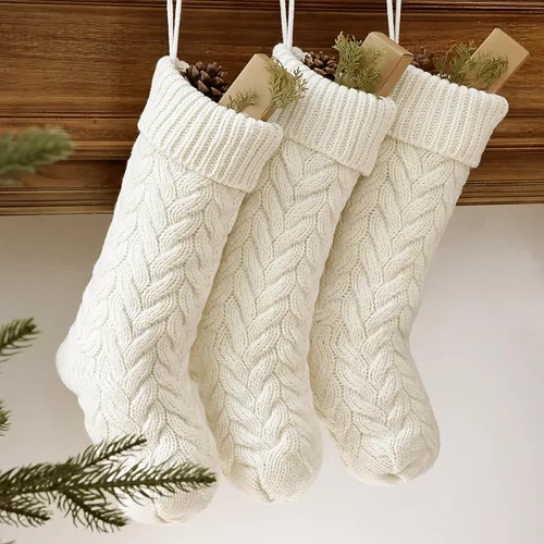 Miniatura 2 de Calcetines de Navidad, paquete de 3 unidades de 18 pulgadas, de gran tamaño, punto trenzado, rústico, decoraciones personalizadas para decoración