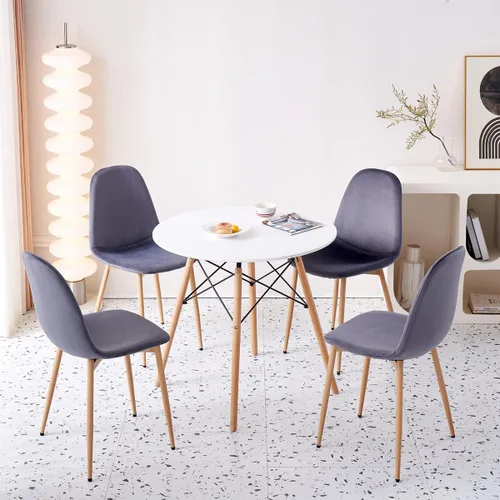 Miniatura 2 de Symylife Juego de 4 sillas de comedor de terciopelo, sillas de cocina con patas de metal para sala, dormitorio, restaurante, sillas grises