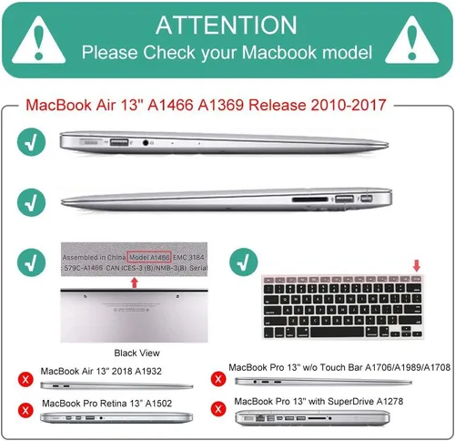 Miniatura 2 de Mektron para MacBook Air 13 Funda A1466/A1369 (versión 2010-2017), cubierta rígida de plástico con fijación a presión para MacBook Air 13.3 pulgadas