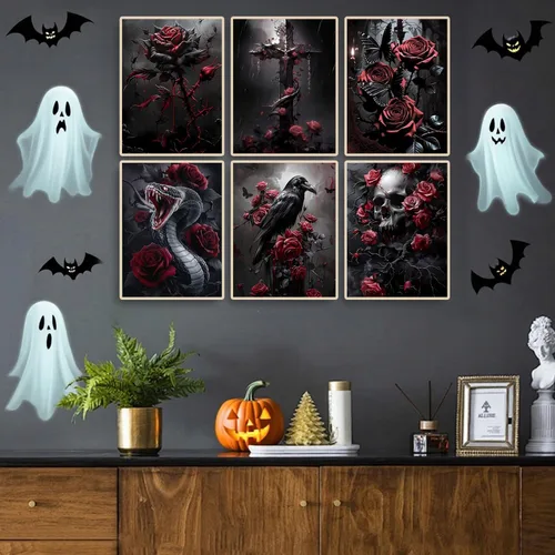 Miniatura 2 de YULIDECO Kit de Arte de Diamantes de Halloween para Adultos, Arte de Diamantes Góticos 5D Juego de 6 Piezas, Kit de Pintura de Diamantes DIY
