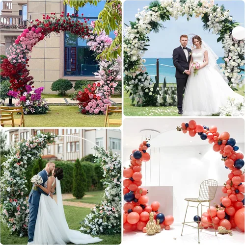 Miniatura 6 de Wokceer Arco de boda de 8.5 pies, soporte de fondo redondo, marco de soporte de arco de globos de círculo de metal para ceremonia de boda, fiesta