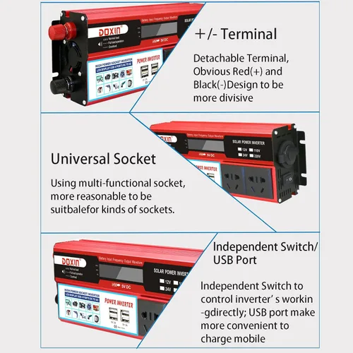 Miniatura 6 de Inversor de corriente para automóvil de 12 V, 24 V a 110 V, 220 V, convertidor de automóvil con 4 puertos USB, convertidor de adaptador