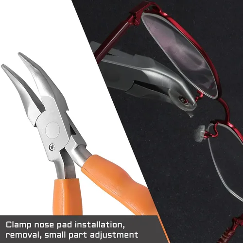 Miniatura 4 de Alicates de punta doblada de 6 pulgadas, kit de herramientas de reparación y ajuste de lentes de acero inoxidable con destornillador y paño