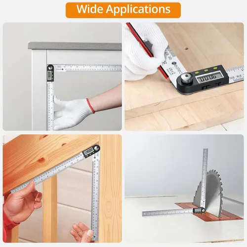 Miniatura 5 de Neoteck Regla transportadora de buscador de ángulo digital de acero inoxidable de 12 pulgadas/11.8 in con función de retención de datos