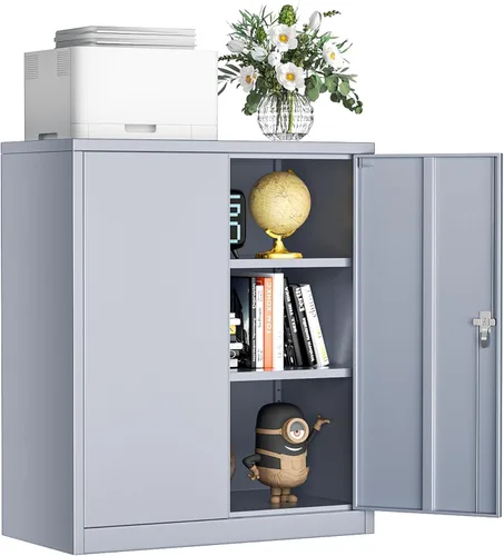 Miniatura 15 de INTERGREAT Gabinete de almacenamiento de metal con puertas con cerradura, gabinetes de almacenamiento de acero con cerradura con 2 puertas
