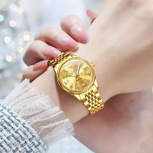Miniatura 3 de OLEVS Relojes automáticos para mujer, mecánicos, cuerda automática, vestido de lujo, esfera de diamante, correa de acero inoxidable, impermeable