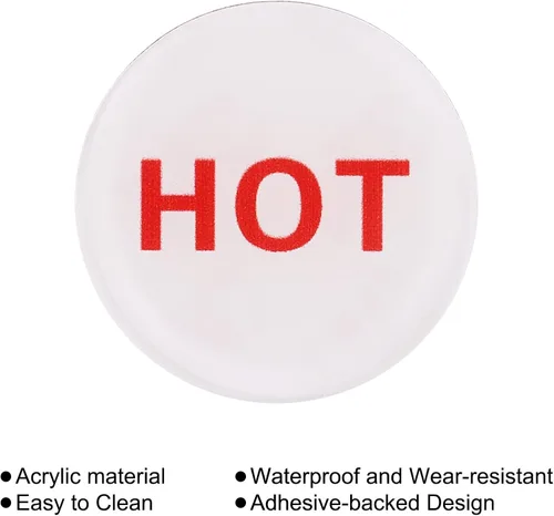 Miniatura 4 de PATIKIL Etiqueta autoadhesiva para agua caliente/fría, paquete de 10 pares/20 calcomanías acrílicas redondas para fregaderos de grifos, blanco/rojo