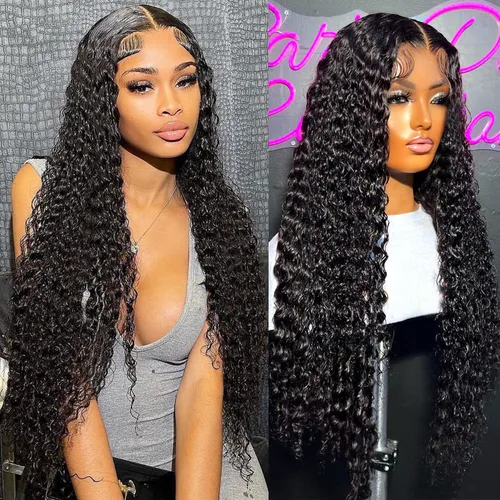 Pelucas de cabello humano ondulado profundo con encaje frontal de 30 pulgadas, pelucas rizadas para mujeres negras, pelucas de encaje frontal