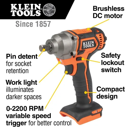 Miniatura 2 de KLEIN TOOLS BAT20CW Llave de impacto a batería de 1/2 pulgada con diseño compacto para un excelente control en espacios reducidos
