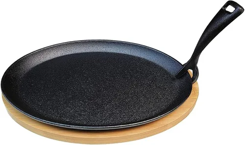 Miniatura 6 de HAWOK Fajita de hierro fundido con bandeja de bambú y asa Juego de 4 Negro-266-4
