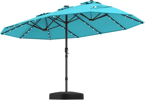 Miniatura 22 de Tangkula Sombrilla solar de doble cara de 13 pies para patio, sombrilla individual extragrande para exteriores con 36 luces LED, parte superior Beige