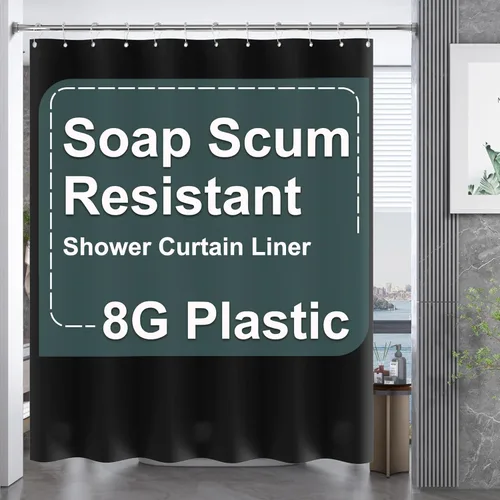 Miniatura 18 de AmazerBath - Cortina de ducha de plástico, 70 x 72 pulgadas, cortina de ducha esmerilada de plástico, impermeable, pesada, gruesa, con 3 piedras