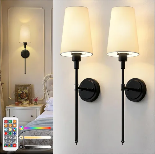 Miniatura 8 de DORESshop Juego de 2 apliques de pared a pilas, inalámbrico, fácil de instalar, regulables y ajustables, lámpara de pared recargable