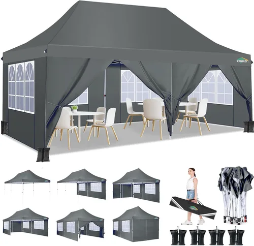 Miniatura 13 de COBIZI Tienda de campaña desplegable de 10 x 20 pies con 6 paredes laterales extraíbles, toldo comercial fácil de instalar, impermeable y gazebo