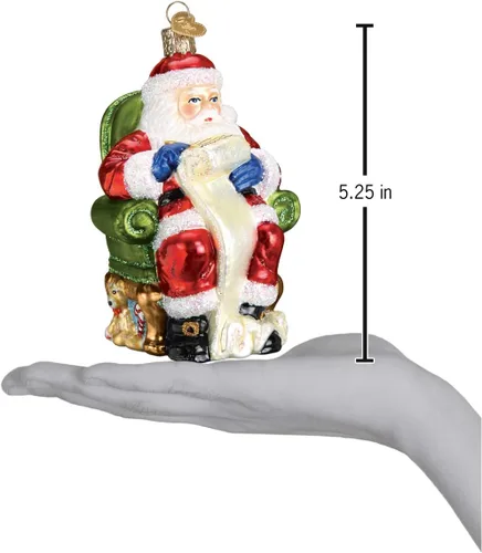 Miniatura 5 de Old World Christmas Santa con Guirnalda de Vidrio Soplado Adorno para Árbol de Navidad, Decoración Navideña Hecha a Mano, Colección Santa