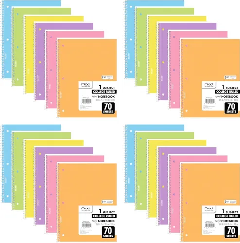 Miniatura 10 de Mead Cuaderno de espiral, paquete de 6, 1 materia, papel rayado universitario, 7-1/2 x 10-1/2 pulgadas, 70 hojas por cuaderno, colores brillantes