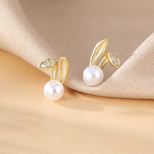 Miniatura 5 de SLUYNZ 925 Sterling Silver Easter Rabbit Bunny Studs Earrings for Women Teen Girls Pearl Rabbit Earrings Studs