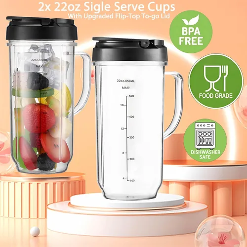 Miniatura 3 de Vasos de repuesto para piezas de repuesto Magic Bullet de 22 onzas compatibles con Magic Bullet MB1001 MBR-0701AK de 250 W (marcas medidas), tapa