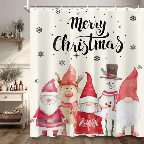 Miniatura 10 de Juego de cortinas de ducha de gnomo de Navidad para baño, 60 pulgadas de ancho x 72 pulgadas de alto, cortina de ducha de nieve rústica de Papá