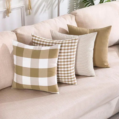 Miniatura 17 de CARRIE HOME Juego de 4 fundas de almohada a cuadros blancos y negros de 18 x 18 pulgadas para exteriores, decoración de granja a cuadros de búfalo