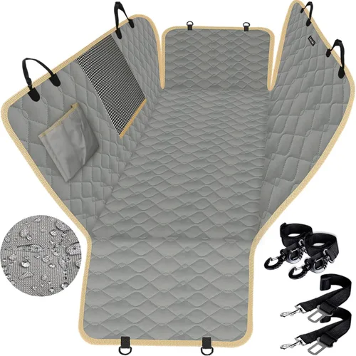 Miniatura 11 de Lassie Fundas de asiento de coche para perro para asiento trasero con 2 cinturones de seguridad, hamaca impermeable para automóvil para perro
