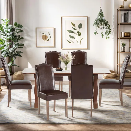 Miniatura 18 de Silla de comedor tapizada moderna y elegante Parsons con respaldo alto con ribete plateado de cabeza de clavo y patas de madera, juego de 2, tela
