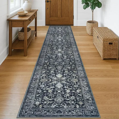 Miniatura 24 de KILOCOCO Alfombra lavable de 2 x 3 para entrada, estampado floral vintage, suave, antideslizante, azul, alfombras de cocina, tapete