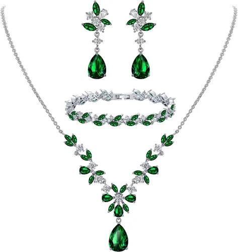 EleQueen Women's Wedding Bridal Jewelry Set for Brides Bridesmaids, Silver14K GoldRose Gold Plated Cubic Zirconia Teardrop Necklace Dangle Earrings