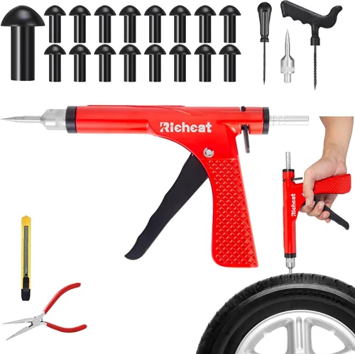 Miniatura 9 de Kit de reparación de pinchazos de neumáticos sin cámara Richcat con tapón de seta, repara pinchazos y neumáticos pinchados para motocicletas, autos