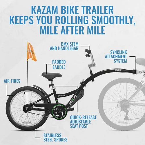 Miniatura 3 de KaZAM Co-Pilot - Remolque de bicicleta de 20 pulgadas con vástago BMX ajustable y manillar, marco de aluminio ligero y sillín acolchado