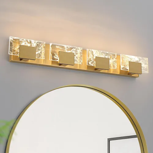 Miniatura 12 de Luz LED para Tocador de Baño: Accesorios de Iluminación Modernos de Acrílico en Dorado Cepillado de 16 pulgadas - 2 Luces Contemporáneas de Acabado
