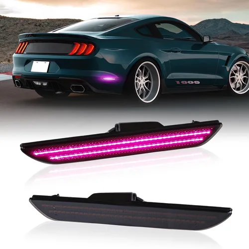 Miniatura 9 de Luces LED de Marcador Lateral Traseras Blancas de Parachoques Reflectores de Lámpara para Ford Mustang 2015-2023, Lentes Ahumadas 2 Piezas LED blanco